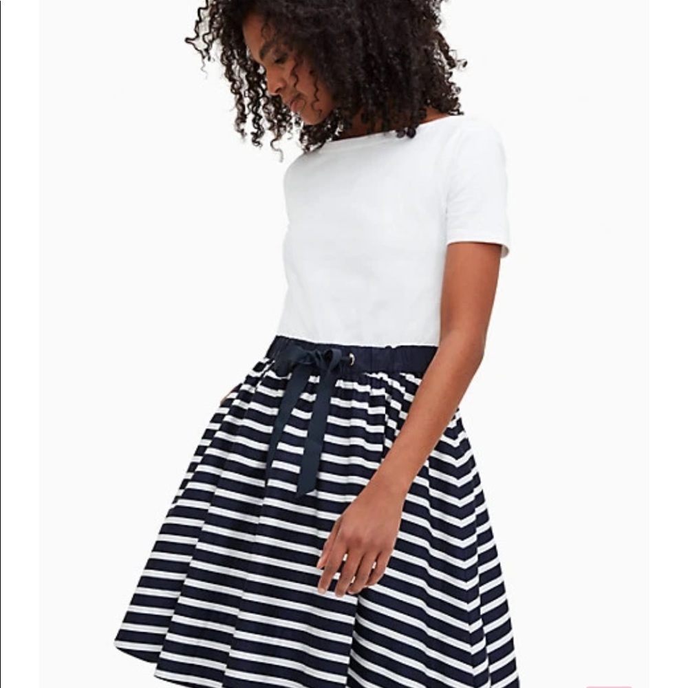 Kate Spade Sailing Stripe Knit Mixed Media Dress L